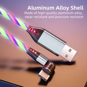 Mobile Charging Cable Factory Direct LED Magnetic Charging Cable 540 Luminous Magnetic Phone Charger Cable Led Flowing Micro Usb Cable 2.4A Free LOGO