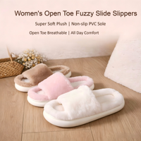Sandales ouvertes pour femmes, respirantes, tendance, en peluche, pour la maison, semelle en PVC antidérapante, confortables et moelleuses