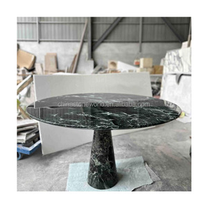 Mesa de comedor de mármol natural Pedestal de piedra artística mesas de comedor de sala de estar juego de mesa de comedor moderno de lujo verde - Product Image 1