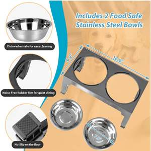 Cuenco doble elevado ajustable para mascotas, soporte para el <span class=keywords><strong>cuello</strong></span>, cuenco antivuelco de acero inoxidable para perros - Product Image 2