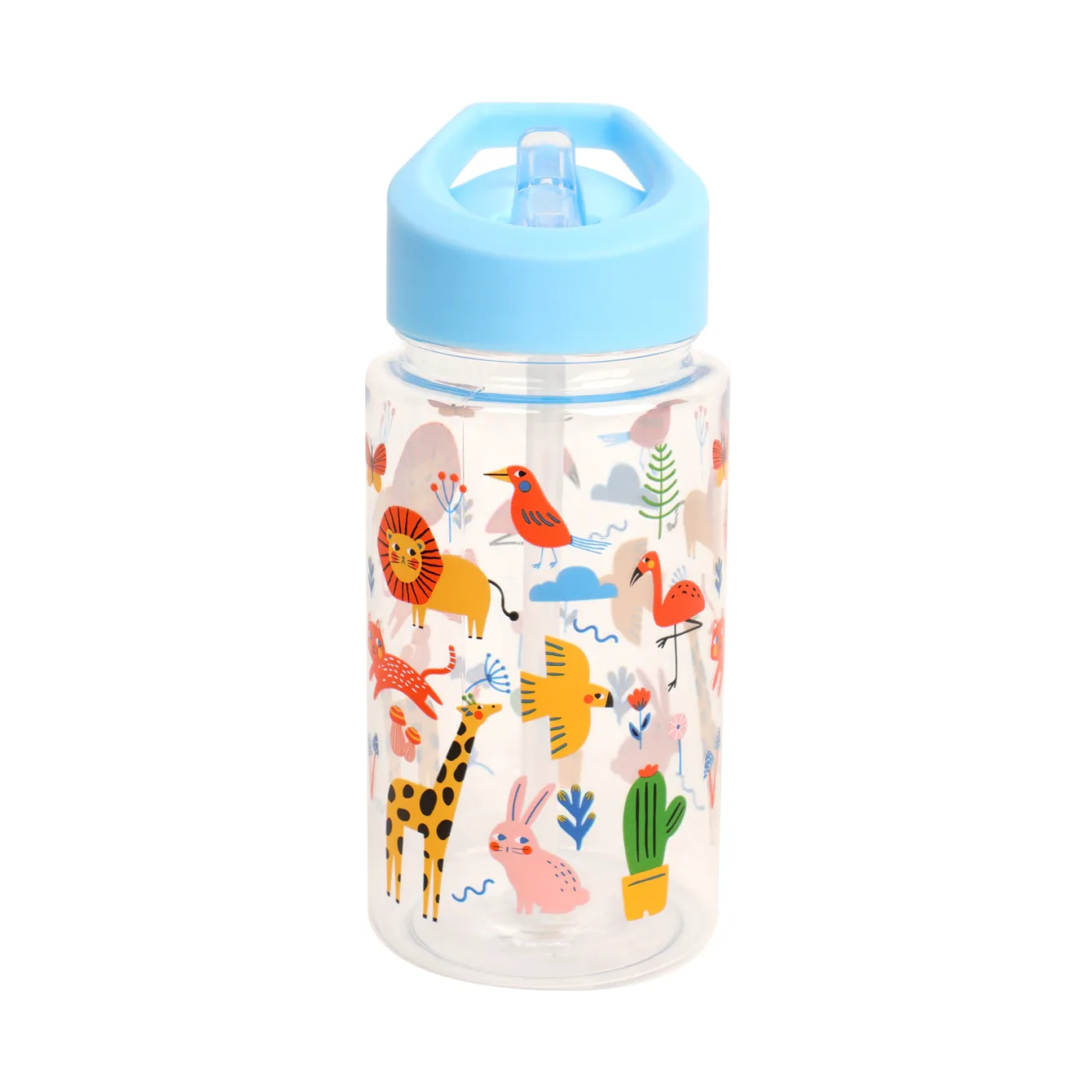 Grinkwell 450ml BPA-Free Plastic Wide Mouth Straw Lid Food Grade Drinking Water Bottle Kids Flask For School