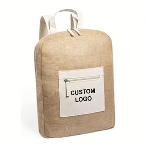 Sac à dos scolaire en lin, jute et coton personnalisé avec logo pour l'école, le camping en plein air, la randonnée et les voyages - Product Image 1