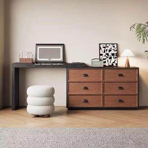Solid Wood <b>Dressing</b> <b>Table</b> With Chest Of Drawers Extendable Makeup Vanity Bedroom <b>Storage</b> Cabinet Oak Wood Design - Product Image 3