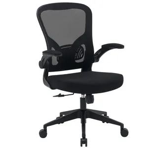 Fábrica por atacado quente vender Mesh Office cadeira do computador com Flip Up Arms apoio lombar e Mid Back Preto