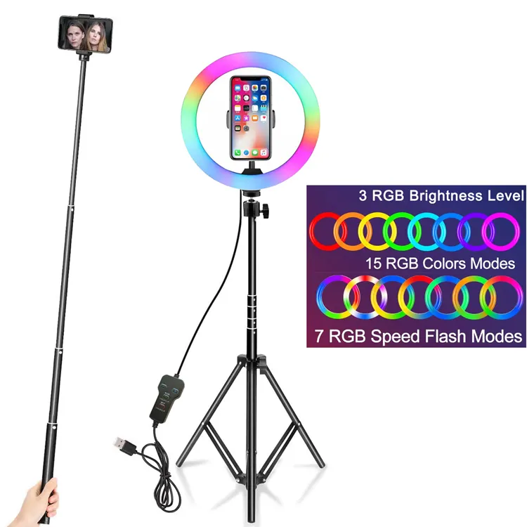 10 Inch 12 Inch Vlog Led Running Kleur Rgb Selfie Ring Licht Met Unieke Rgb 7 Speed Instellingen 3 Normale kleur Modi