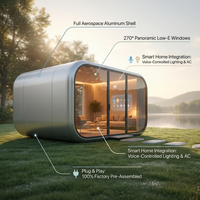 Maison capsule intelligente de luxe futuriste, pod spatial en verre panoramique, bureau mobile entièrement équipé, maison préfabriquée type Apple Cabin