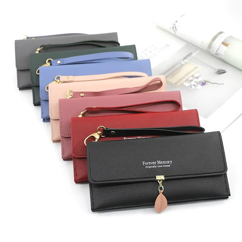 핫 세일 패션 한국 긴 지갑 여자의 멀티 카드 대용량 휴대 전화 가방 개인 잎 펜던트 여자 지갑