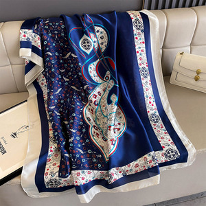 Wholesale 2025 Hot Sale Cheap Satin Scarf Fashion New Design Golden Vines Flower Print Long Silk Scarf Women - Product Image 6