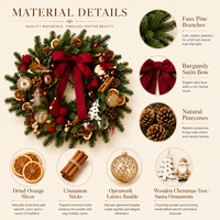 Guirlande de Noël artificielle de luxe avec nœud bordeaux, ornements en oranges séchées, cannelle et pommes de pin pour la décoration de la porte d'entrée ou de la cheminée