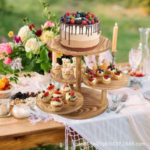 <b>Wooden</b> 4 Tier <b>Cupcake</b> <b>Stand</b> Desktop Display Rack Rustic Solid Wood Multipurpose Storage Tray For Home Dcor Foods Beverages - Product Image 5