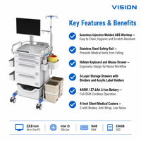 Chariot médical sans couture avec roulettes silencieuses, siège pliable et poteau IV pour la gestion des médicaments au chevet – Vente en gros
