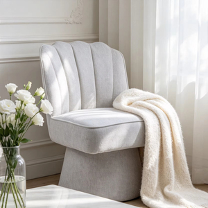 Modern Fabric Swivel Dining <strong>Chair</strong> <strong>Scalloped</strong> Backrest Integrated Cone-Shaped Swivel Base Durable Sponge Filling Metal Room <strong>Chair</strong> - Product Image 1