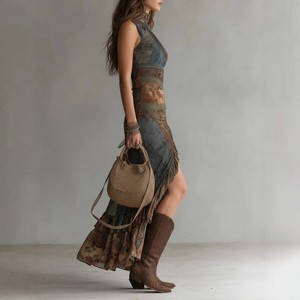 Pronto per la Spedizione: Abito Bohémien da Donna con Vita Alta, Monospalla, Orlo Asimmetrico e Spacco, Abbigliamento Moda per Viaggi e Vacanze - Product Image 3