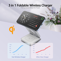 Chargeur sans fil magnétique pliable 3-en-1, support de charge rapide 15W pour iPhone, iWatch, AirPods, voyage et bureau