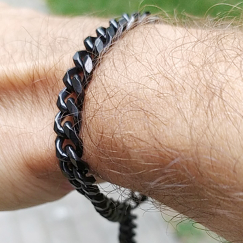 ChainsProMax Men's Black Stainless Steel Bike Chain Bracelet 14mm 19cm Chunky Fashion Jewelry
