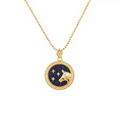 Fashion jewelry 925 sterling silver disc medallion 12 zodiac coin astrology necklace gold plated