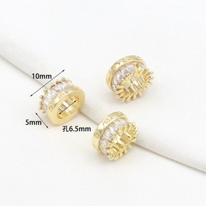 Perles d'espacement rondes en cuivre plaqué or 18 carats avec zircon, accessoires de bijoux DIY pour la fabrication de bracelets - Product Image 2