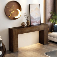 Console en bois massif à cadre épais, table d'entrée rustique en forme de U, table de couloir longue de style ferme vintage pour salon