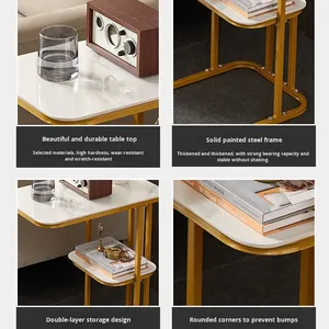 Mesa de centro de extremo pequeño en forma de <span class=keywords><strong>C</strong></span> de panel de madera moderno industrial para sofá y cama de sala de estar - Product Image 5
