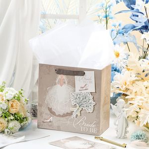Bride To Be <b>Wedding</b> Gift Bag With Card <b>Tissue</b> Paper Gray White Matte Finish Bridal Shower <b>Wedding</b> Anniversary - Product Image 5