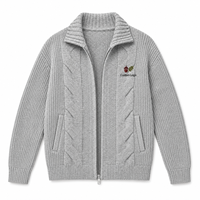 Cardigan zippé surdimensionné en maille torsadée gris clair OEM pour homme, col montant, sweat-shirt à capuche avec poches