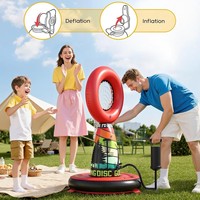 Cible verticale gonflable 2-en-1 pour lancer de balles et jeu de fléchettes, avec panier de basket, pour intérieur/extérieur, en PVC, avec colonne de frappe