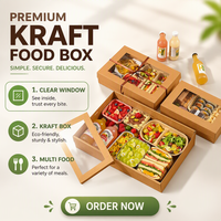 Boîtes à bento jetables en papier kraft en gros, boîtes à lunch écologiques, contenants alimentaires à emporter avec fenêtre pour la restauration/fêtes