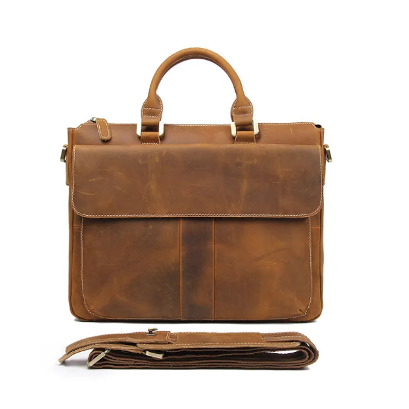 Crazy horse brown leather business briefcase laptop business tote bag