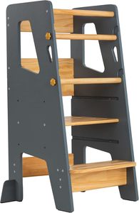 Wooden Toddler Standing Tower <strong>Kitchen</strong> Stool <strong>Helper</strong> - Upgraded Design with Safety Feet for Skill Learning - Gray - Product Image 2