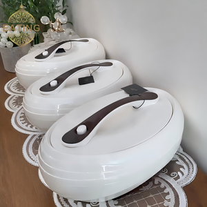 Ensemble de chauffe-plats ovales dorés de qualité supérieure, 3 pièces (4L, 5L, 6L), avec poignée en marbre, casseroles isothermes pour les célébrations du Majlis et de l'Aïd - Product Image 3