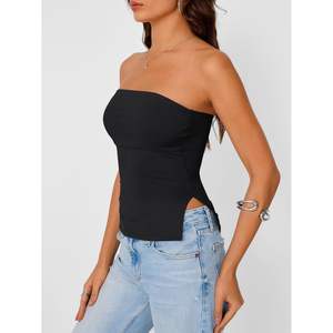 Tops cortos sin tirantes de moda para mujer Queen Tube Bandeau Summer Y2K Active Tops con abertura lateral Cute sin mangas Bandeau - Product Image 4