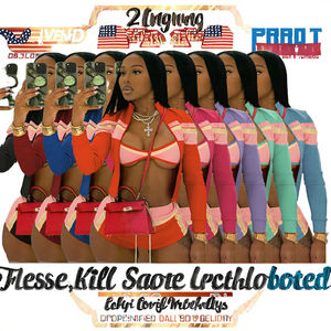 Conjunto Deportivo de Verano para Mujer, 3 Piezas, Ajustado, Casual, con Parches, Spandex/Poliéster, Chaqueta Deportiva con Detalle en el Hombro, Pantalones Cortos - Product Image 3