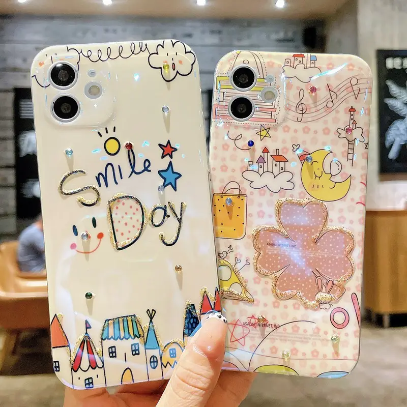 Glitter Bling Diamond Girl Cartoon Korean Cute Phone Case For iPhone 13 12 11 Pro Max X XS XR 7 8 Plus Estuches Para Celular