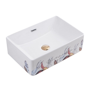 Lavabo de Cerámica para Baño, de un Solo Orificio, para Encimera, Diseño de Flores Nórdicas, Fácil de Limpiar, Lavabo Doméstico - Product Image 3