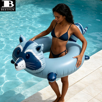 Bouée gonflable 3D Premium en vinyle épais, motif raton laveur bleu, pour piscine et activités aquatiques