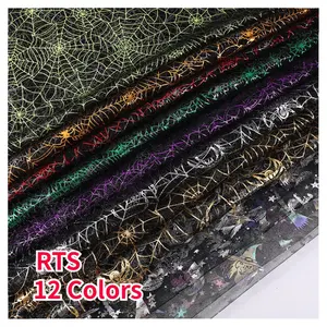 Klaar Goederen Stempelen Zilver Print Folie Halloween Tule Spinnenweb Mesh Stof Voor Decoratie