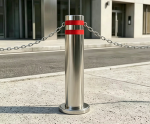 Borne de sécurité en acier inoxydable 304 avec chaîne et bande réfléchissante rouge pour parcs d'attractions et espaces publics - Product Image 4