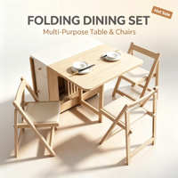 Ensemble table à manger pliable avec chaises Design peu encombrant Table et chaises multifonctionnelles en bois sur roulettes