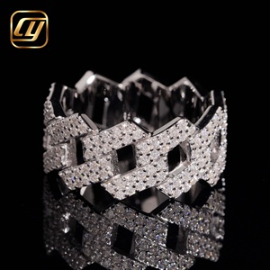 Anillo de Eslabones Cubanos de Plata con Baño de Rodio, con Diamantes Cultivados en Laboratorio Certificados IGI, Estilo Hip Hop, para Hombre, Joyería de Fiesta - Product Image 1