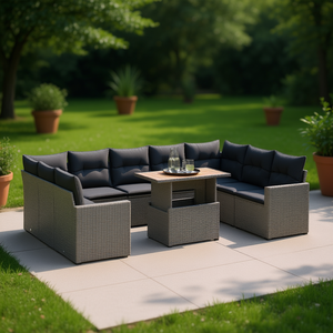 Ensemble de canapés de jardin gris 6 places en rotin, mobilier d'extérieur résistant aux intempéries, design contemporain - Product Image 2
