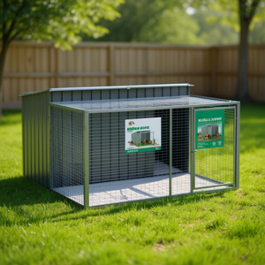 Nichoir pour chien avec enclos en acier galvanisé 77,6x76,4x43,3'' pour animaux de grande race, usage extérieur - Product Image 2