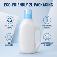 Botella de Detergente para Ropa Ecológica de 2L, HDPE, con Tapa Blanca de Rosca en PP o PET, para Limpieza del Hogar, Venta al Por Mayor
