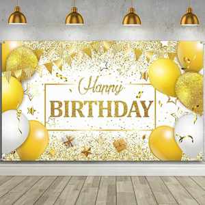 Birthday Backdrop Birthday Wishes Banner Photo Wall Decor Polyester Flag Fabric Custom <b>Atmosphere</b> Cloth - Product Image 1