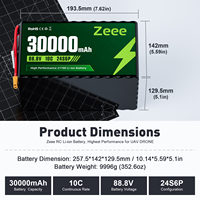 Batterie FPV ZEEE au prix d'usine, 21700 30000mah 88.8V 10C, batterie Li-ion haute puissance 24S6P avec XT90 pour UAV de 10 à 15 pouces