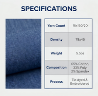 Tissu en denim sergé extensible 5,5 oz, léger, coton, polyester, élasthanne, tissé, tie-dye géométrique brodé pour garçons et filles