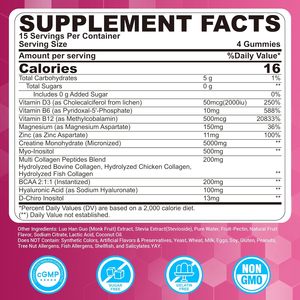 Gummies de créatine monohydrate pour femmes, compléments sportifs pré-entraînement avec myo-inositol, collagène, <span class=keywords><strong>BCAA</strong></span>, acide hyaluronique - Product Image 6
