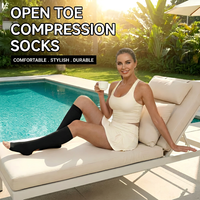 Kaos Kaki Kompresi Hitam Grosir, Model Open Toe, Dukungan Bertahap, Cocok untuk Musim Panas, Model Tanpa Jari, Setengah Paha, untuk Varises, Perawat