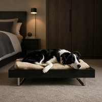 Modernes Luxuriöses Holz-Hundebett für Innen und Außen Minimalistisches Luxus-Haustierbett Handgefertigter Holzrahmen mit Ultra-Weichem Kissen