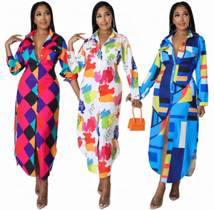 Abito Stile Camicia a Maniche Lunghe Irregolare con Colletto Polo, Trendy e Casual, Tema Spiaggia, Stile Europeo e Americano - Product Image 1