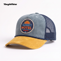 Casquette Trucker Personnalisée Effet Daim de Haute Qualité avec Patch Sunset Motel, Dos en Maille et Visière Courbée – Vente en Gros OEM